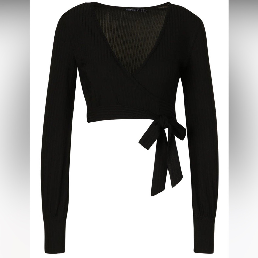 Ribbed wrap crop top - Picture 2 of 4